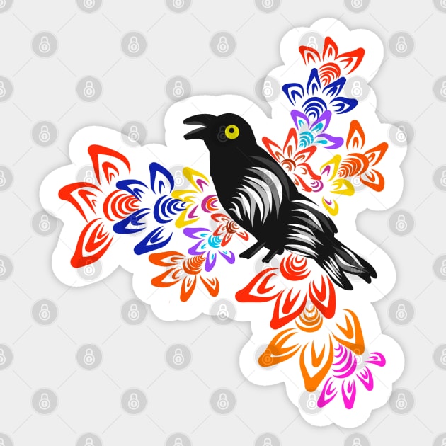 Crow with flowers Sticker by Asafee's store
